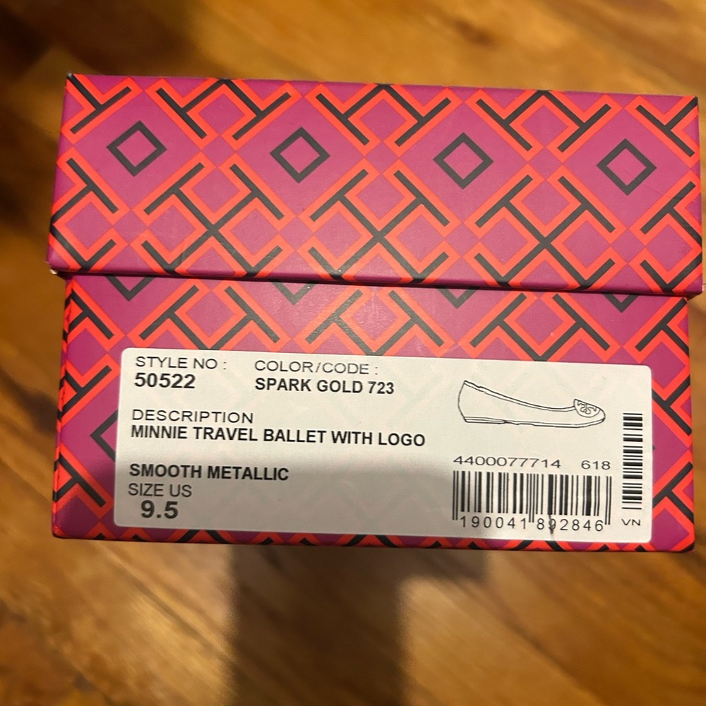 Tory Burch Gold Leather Logo Ballet Flats 9.5 - Picture 5 of 5